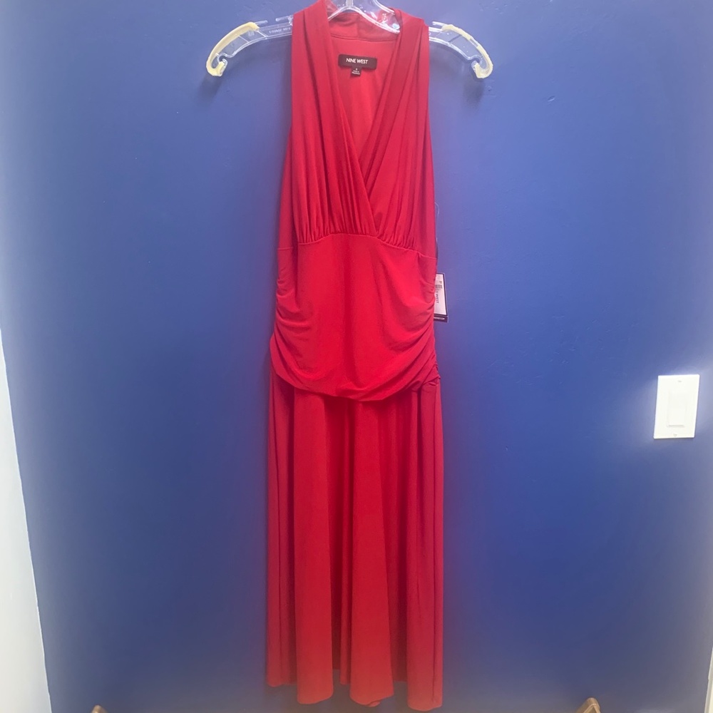 Nine West Red V-Neck Sleeveless Dress, Size 4, New